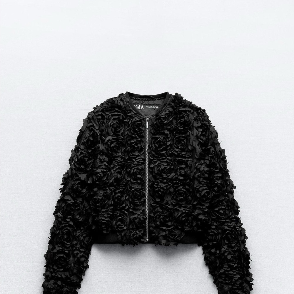 Zara Black Textured Bomber Jacket